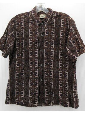 VINTAGE Monticello Shirt Medium Brown Button Up Abstract Batik Paisley